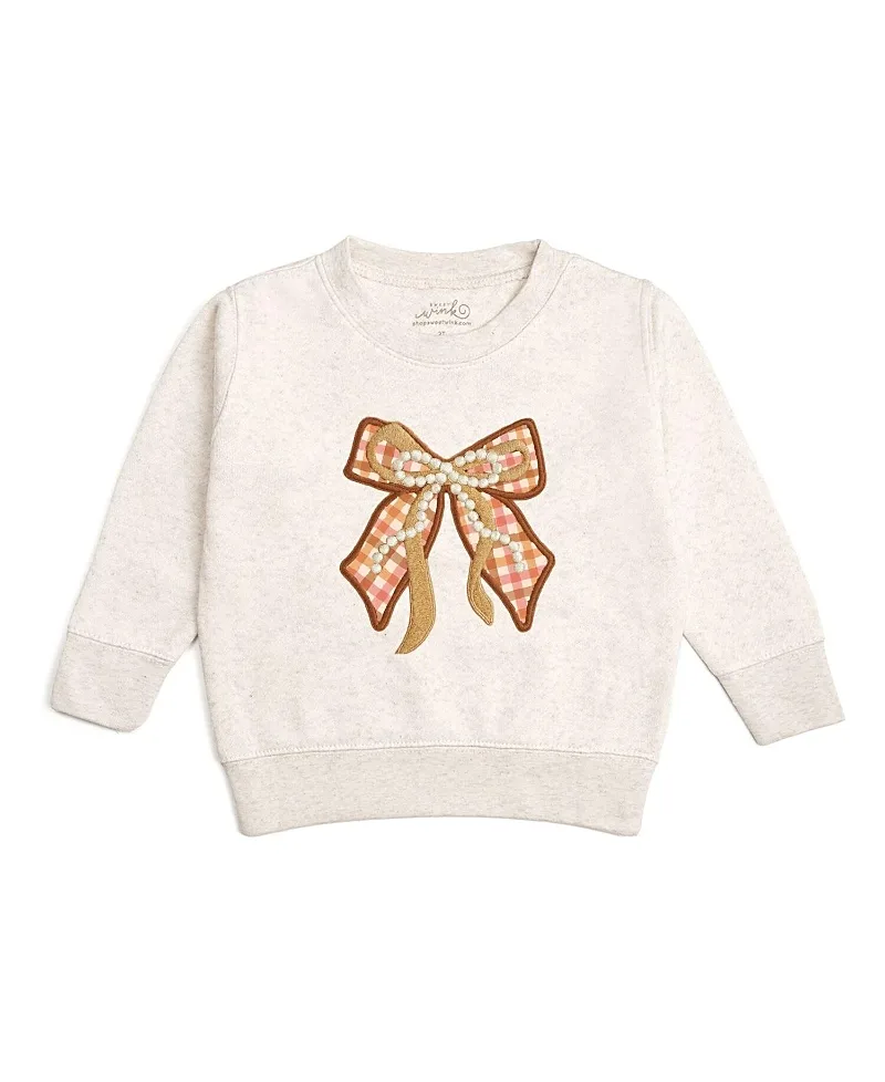 Cinnamon Plaid Bow Patch Sweatshirt by Sweet Wink
