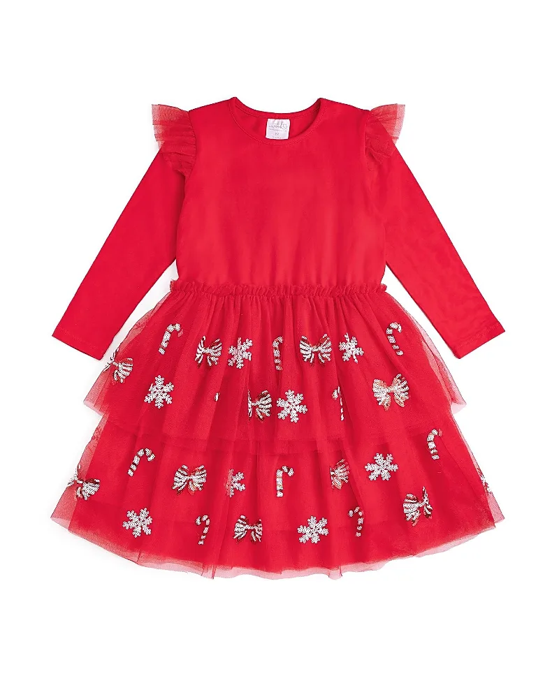 Peppermint Swirl Sequin Christmas Long Sleeve Tutu Dress by Sweet Wink