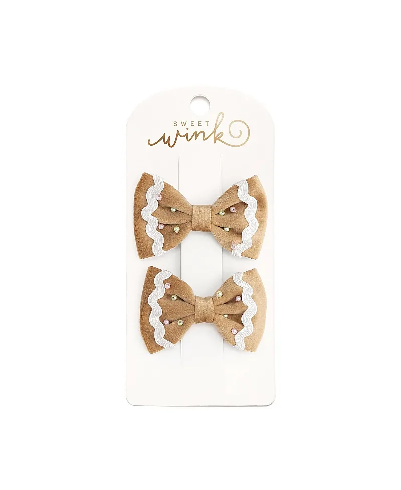 Gingerbread Christmas Velvet Bow Clip Set by Sweet Wink