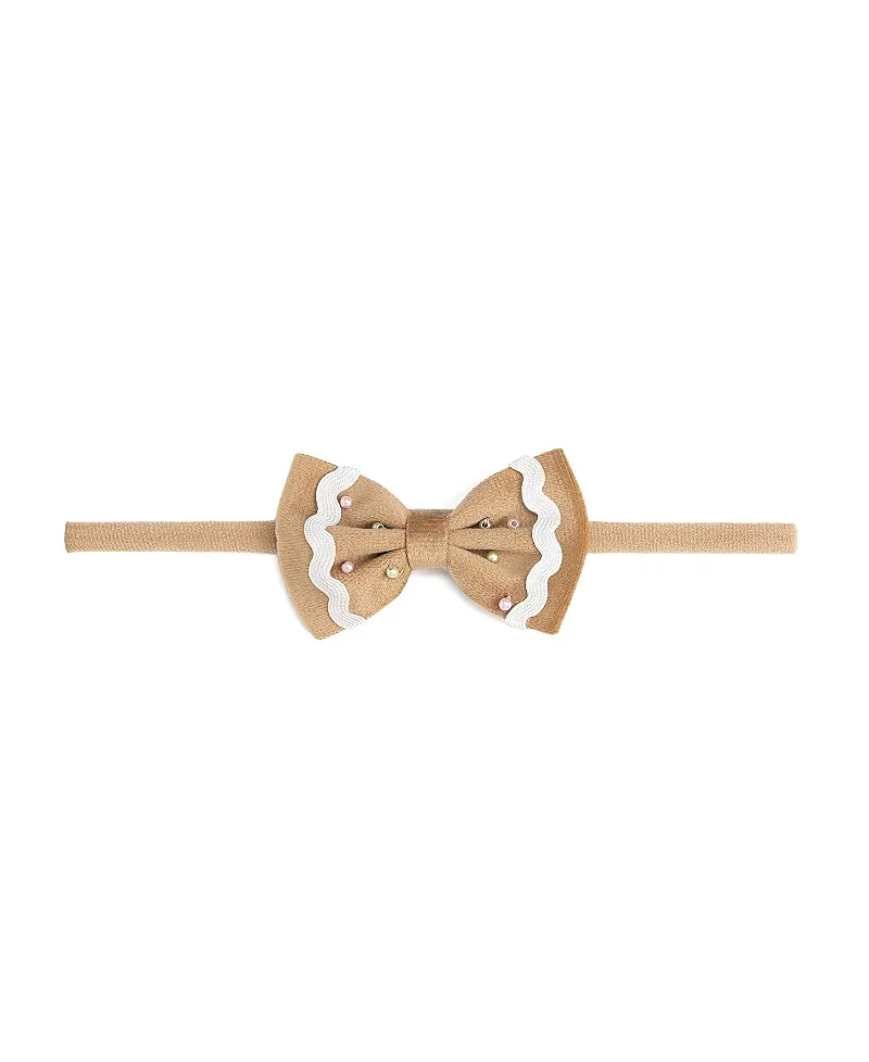 Gingerbread Christmas Velvet Bow Baby Headband by Sweet Wink