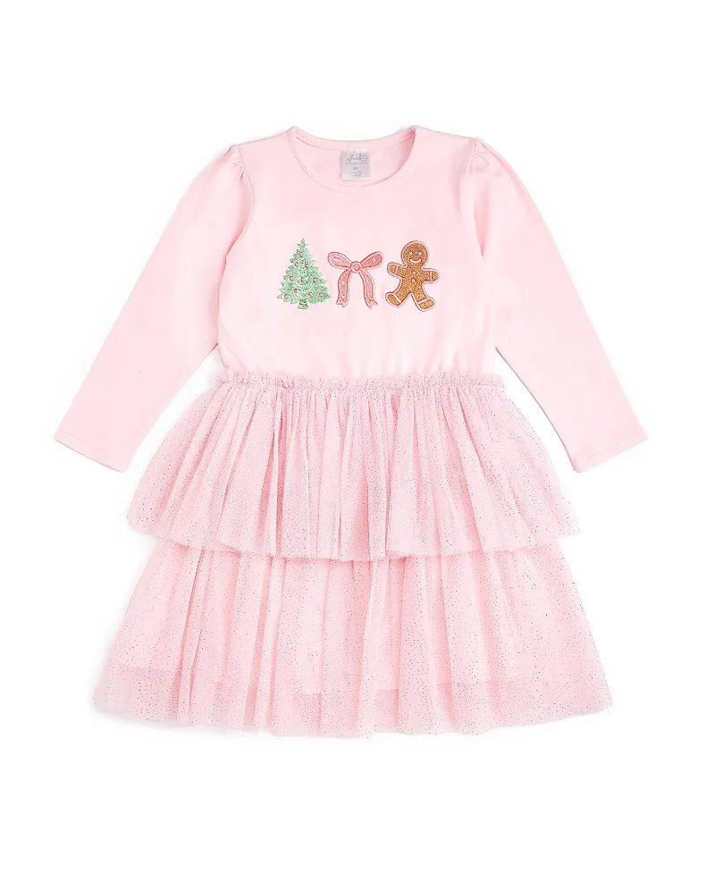Gingerbread Embroidered Christmas Long Sleeve Tutu Dress by Sweet Wink