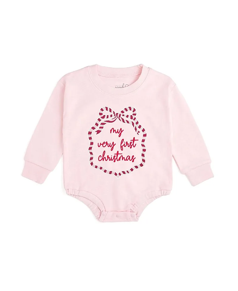 My First Christmas Sequin Bow Patch Long Sleeve Romper by Sweet Wink