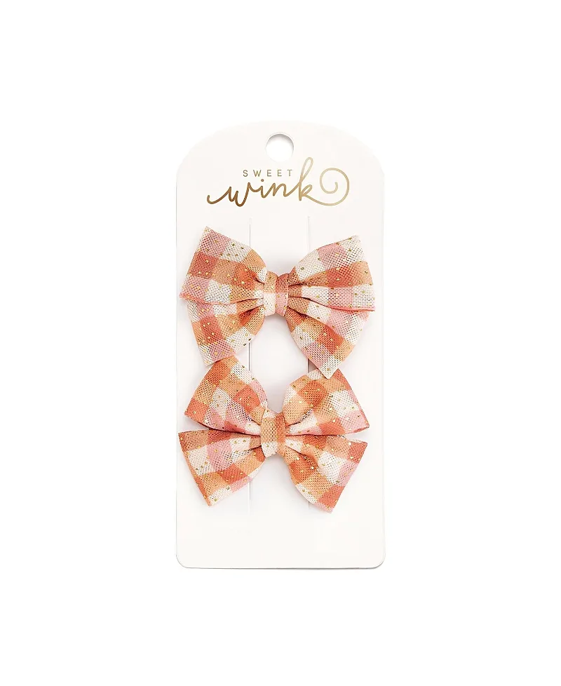 Cinnamon Plaid Tulle Bow Clip Set by Sweet Wink