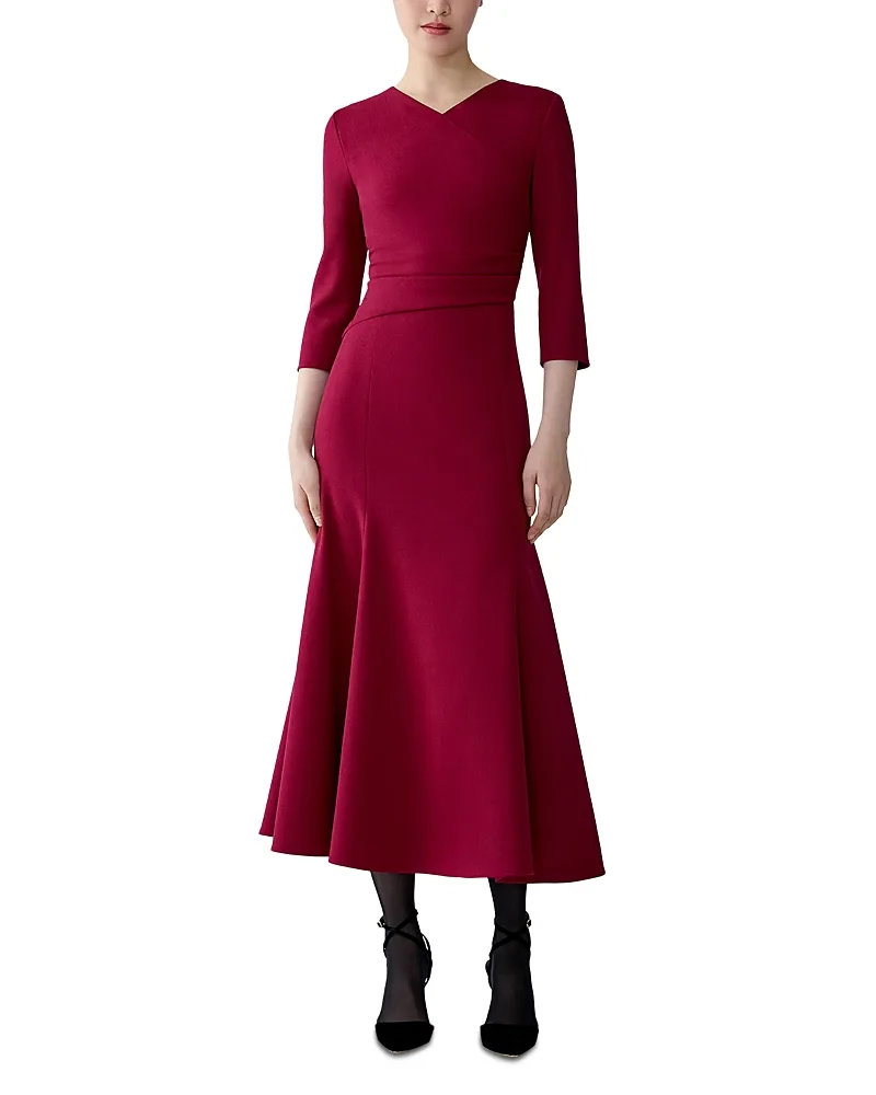 Wool Blend High V Neck Midi Dress by Carolina Herrera