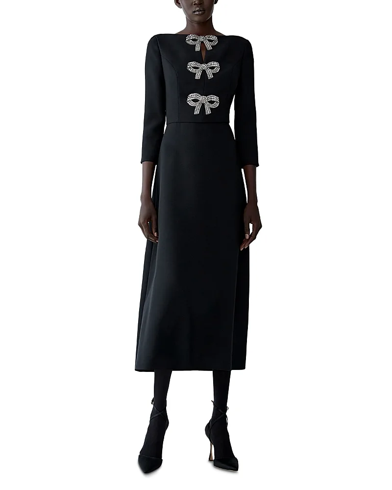 Embellished Bow Trim Midi Dress by Carolina Herrera
