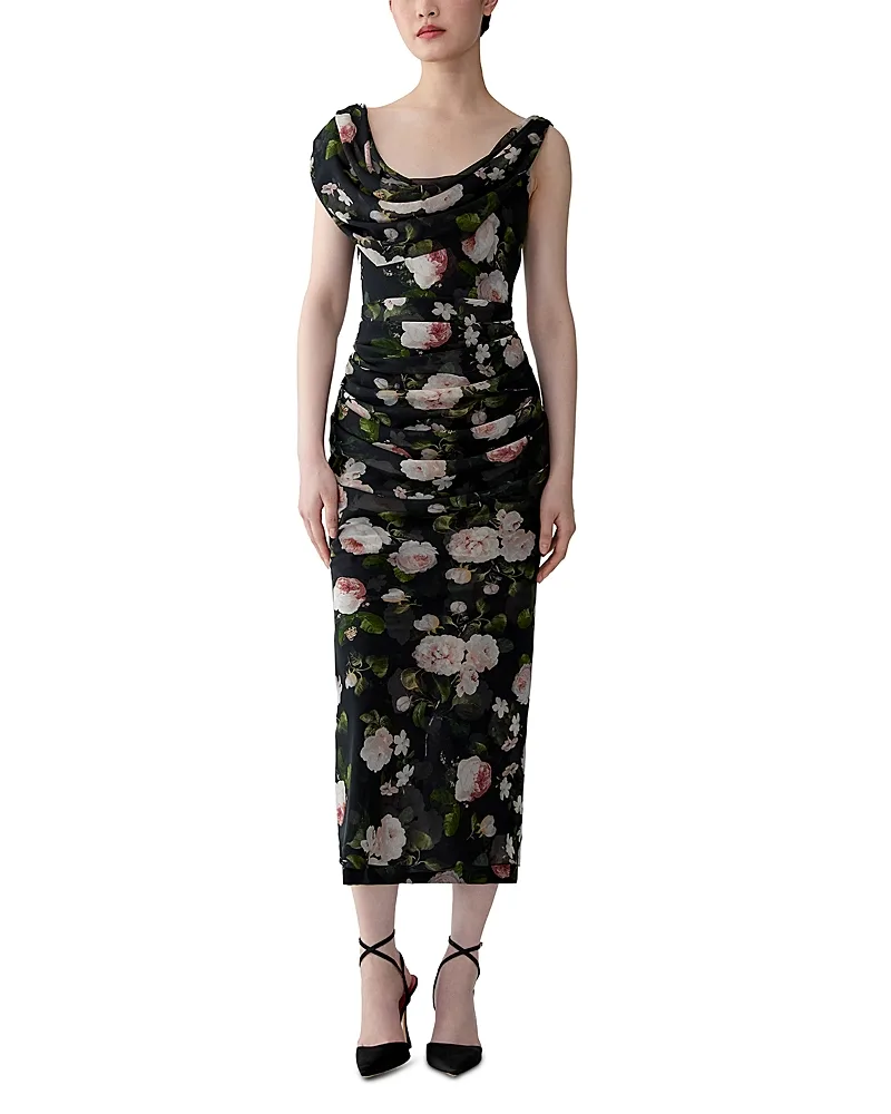Silk Draped Off Shoulder Dress