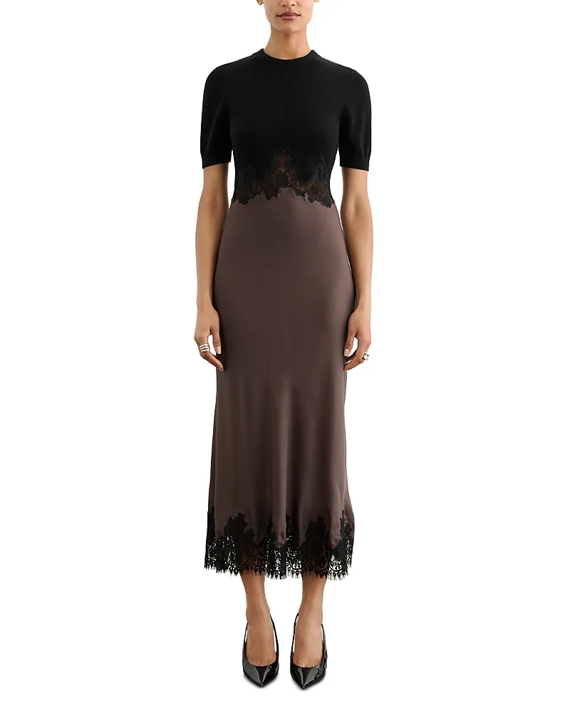 Kaya Colorblocked Lace Trim Midi Dress by Toccin