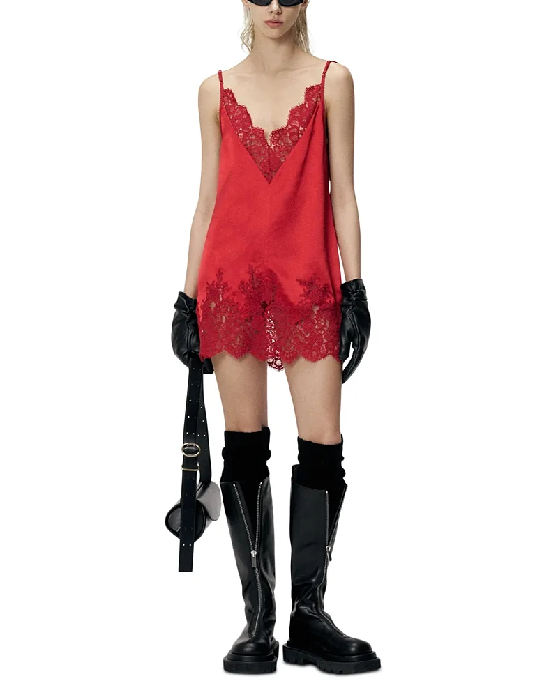 Silk Lace Trim Mini Slip Dress by Lemiune