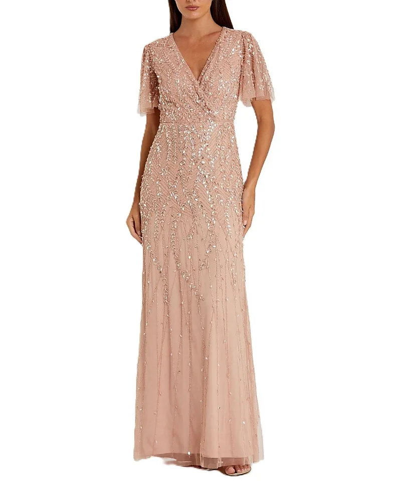 Mac Duggal Embellished Flutter Sleeve Gown by M.A.C.