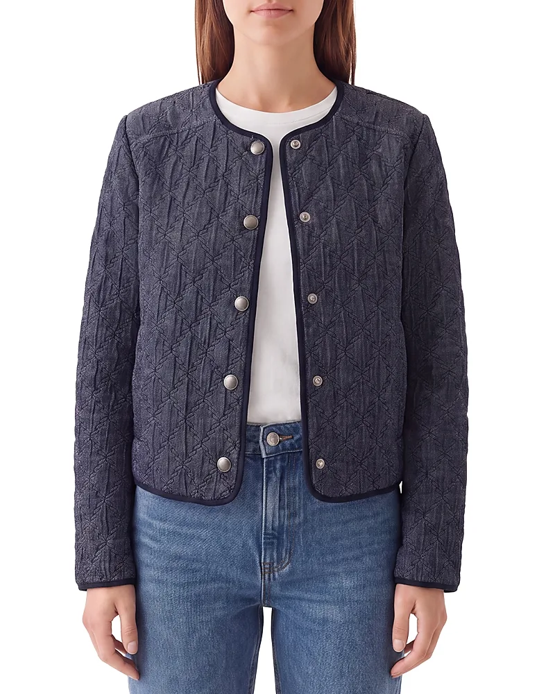 Quilted Denim Collarless Jacket by Bagatelle