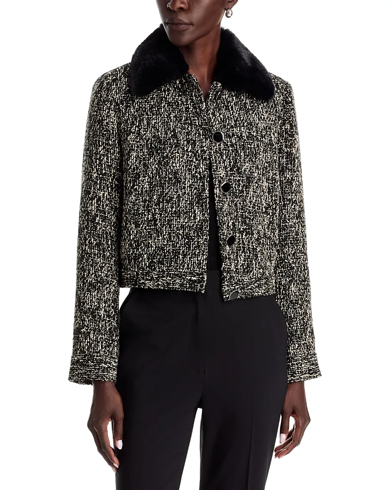 T Tahari Faux Fur Collar Boucle Jacket by Tahari