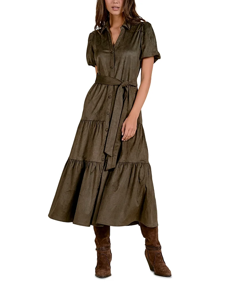 Tiered Belted Shirtdress by Elan