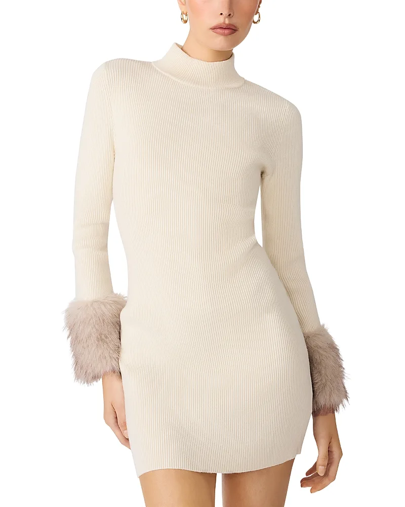 Riello Faux Fur Trim Rib Knit Mini Dress by Steve Madden