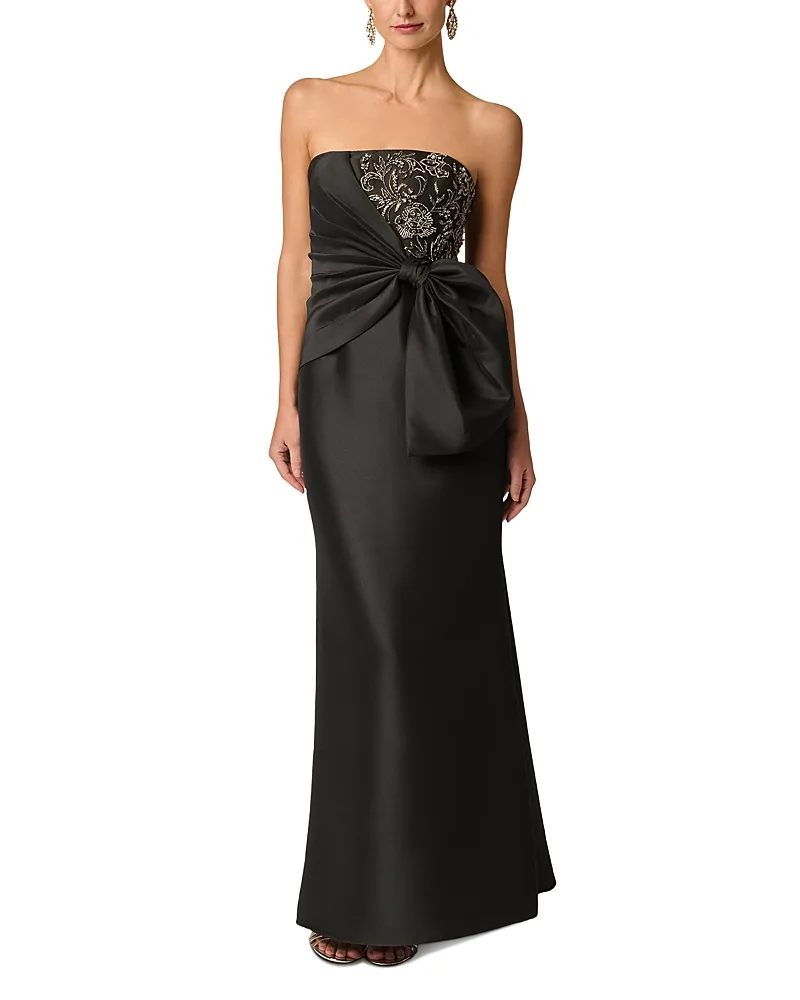 Mikado Bow Detail Strapless Dress by Aidan Mattox