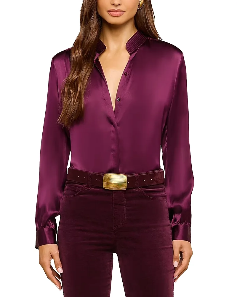 Bianca Silk Banded Collar Blouse by L'AGENCE