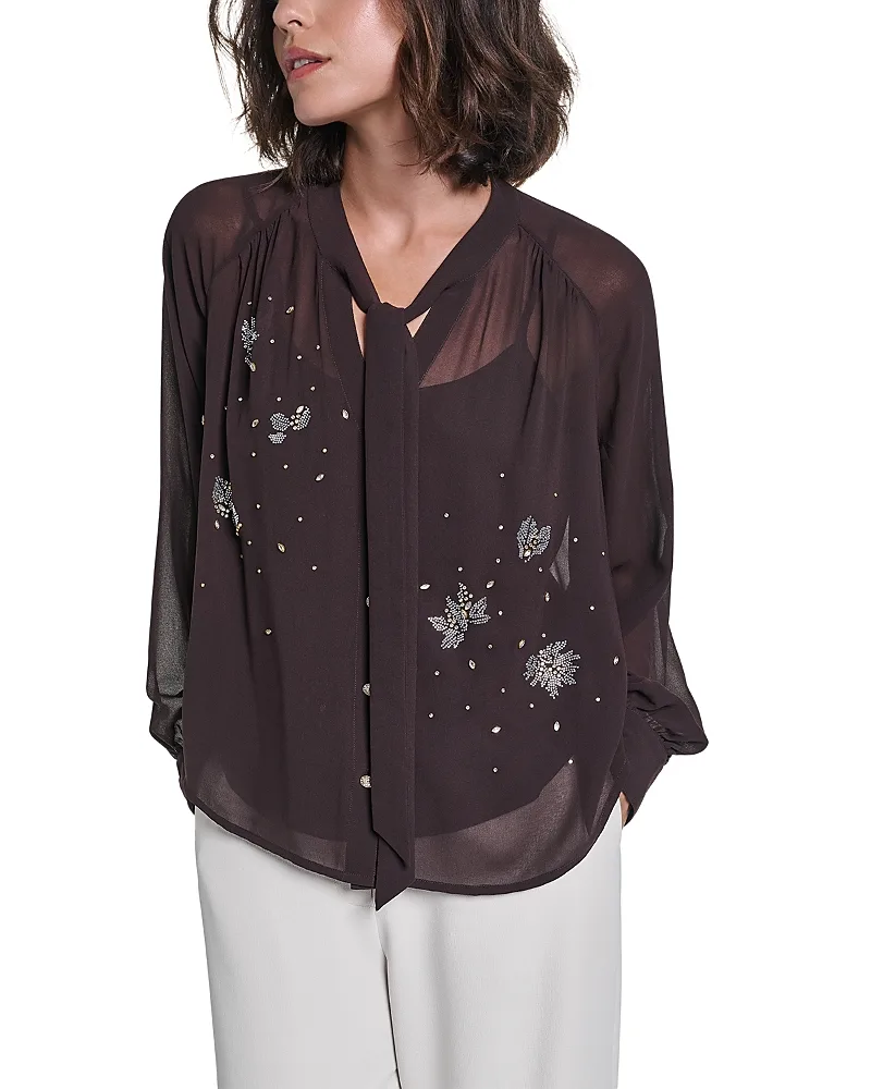 Chiffon Tie Neck Blouse by Karl Lagerfeld
