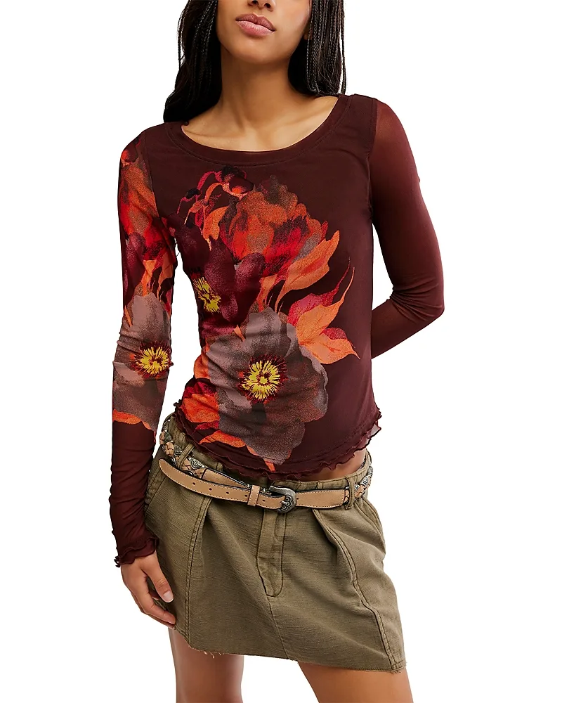Lilly Printed Long Sleeve Bodycon Top by Free People