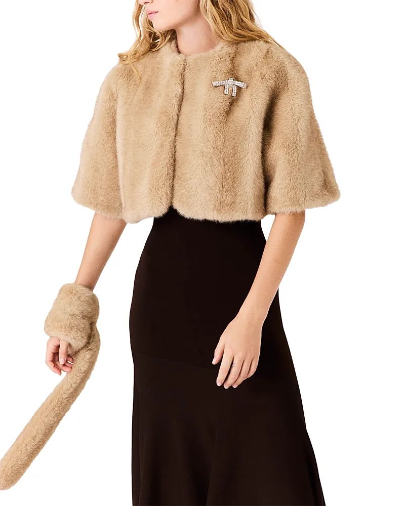 Collarless Faux Fur Jacket by Maje