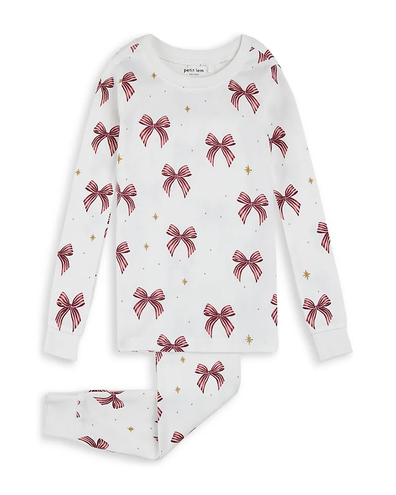 Glitter & Bows Print Cotton Pajama Set by Petit Lem