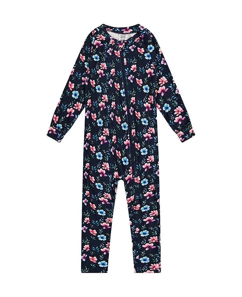 One Piece Floral Fleece Zipper Asymmetric Thermal Underwear by Deux Par Deux