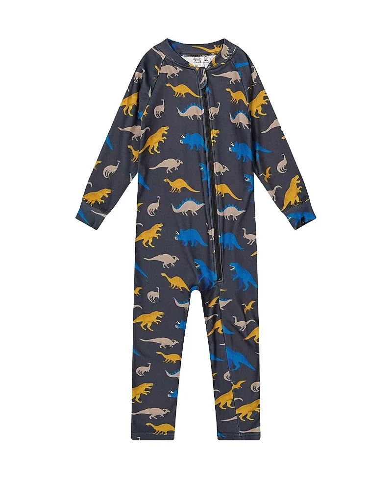 One Piece Dinosaur Fleece Zipper Asymmetric Thermal Underwear by Deux Par Deux