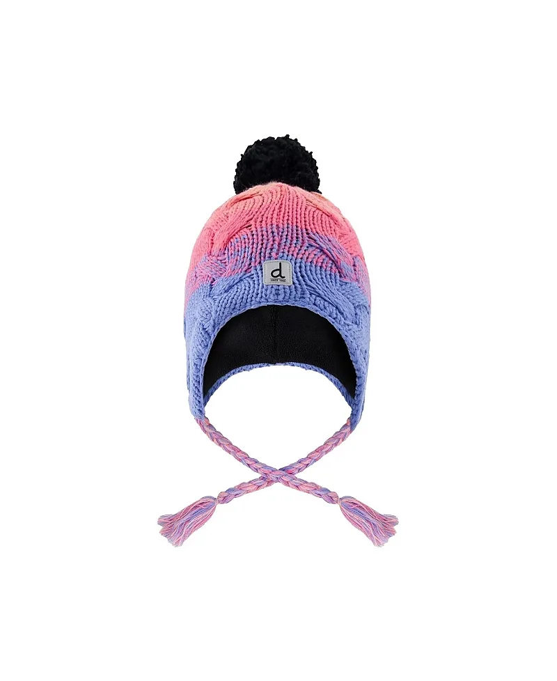 Winter Peruvian Gradient Fleece-Lined Pompom Knit Hat by Deux Par Deux