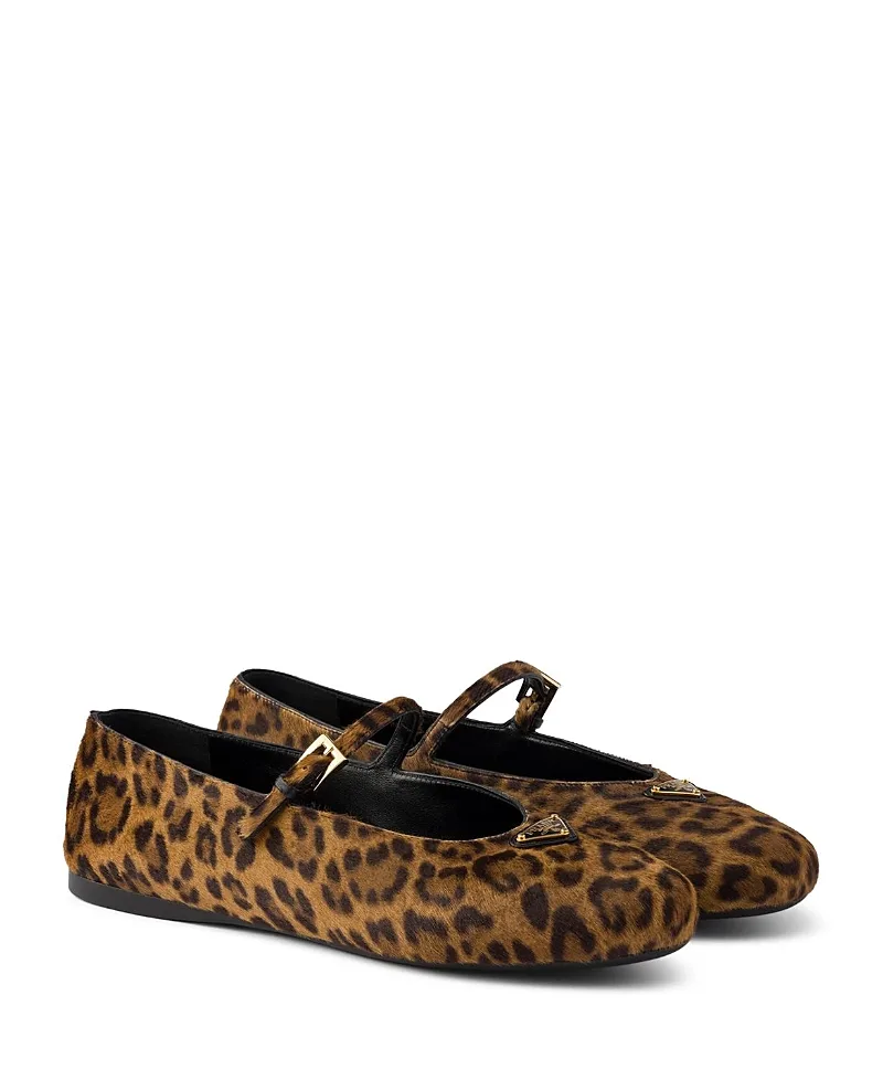 Printed Leather Ballerinas by Prada