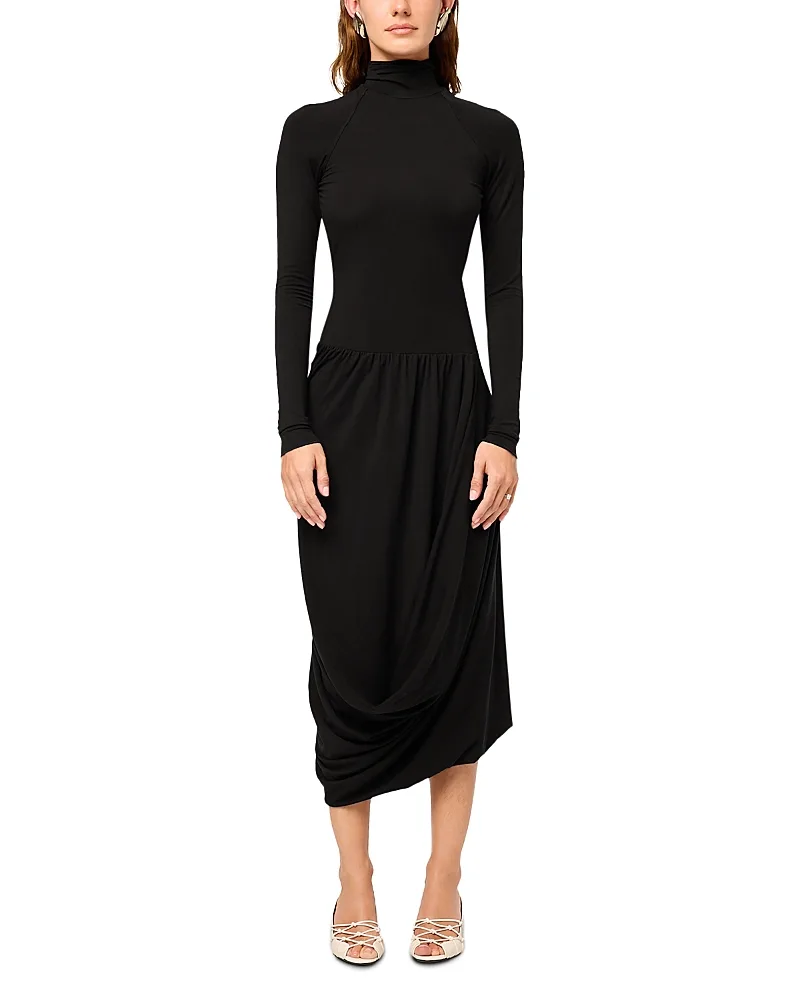 Open Back Draped Long Sleeve Dress