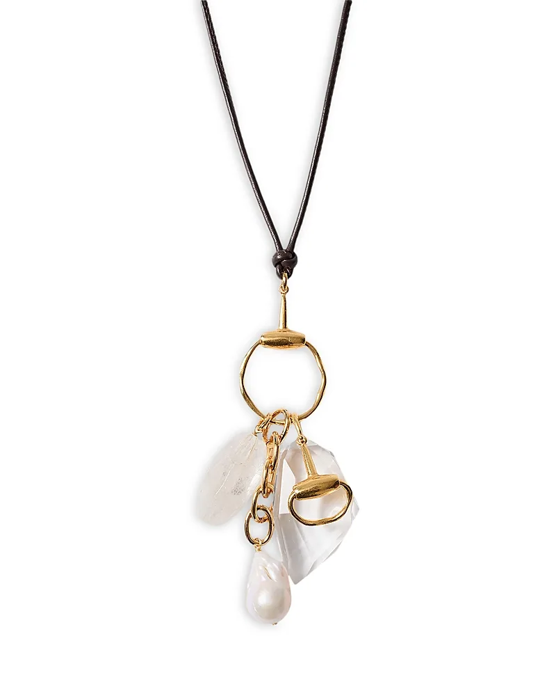 Horsebit Clear Quartz Multi Charm Pendant Necklace, 46 by Chan Luu