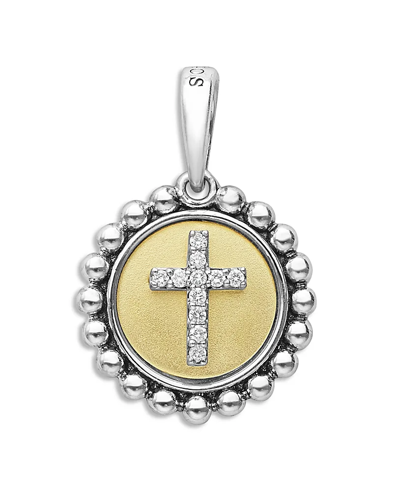 18K Yellow Gold & Sterling Silver Signature Caviar Diamond Cross Bead Frame Pendant, 0.05 Tcw