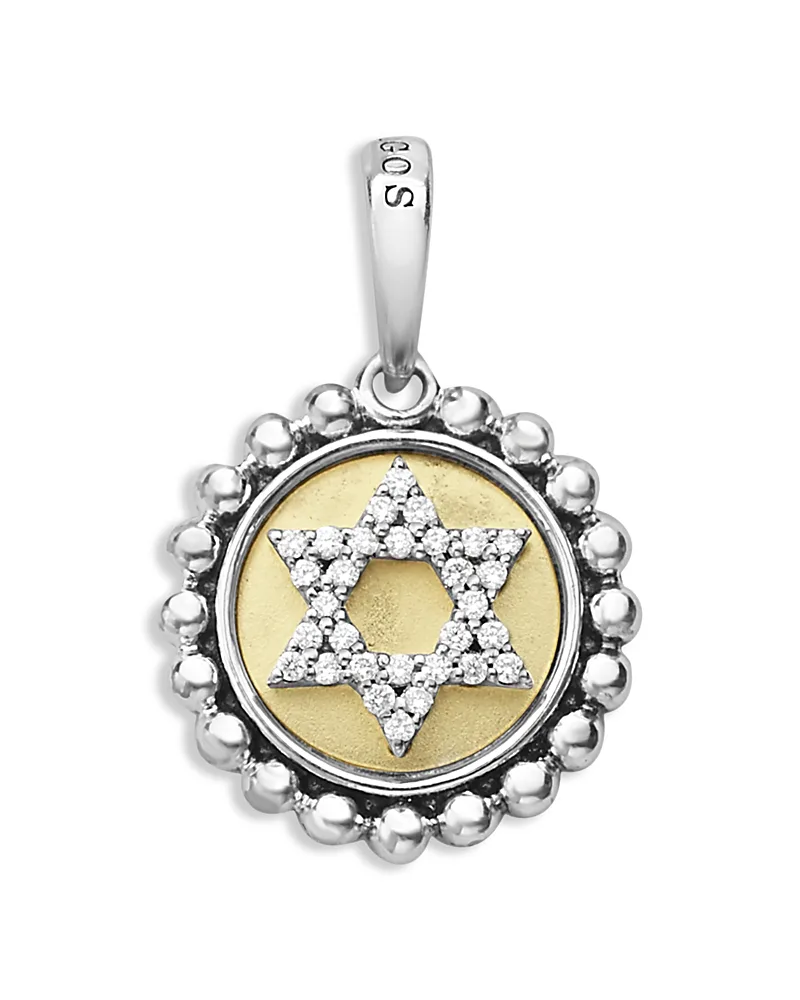 18K Yellow Gold & Sterling Silver Signature Caviar Diamond Star of David Bead Frame Pendant, 0.12 Tcw