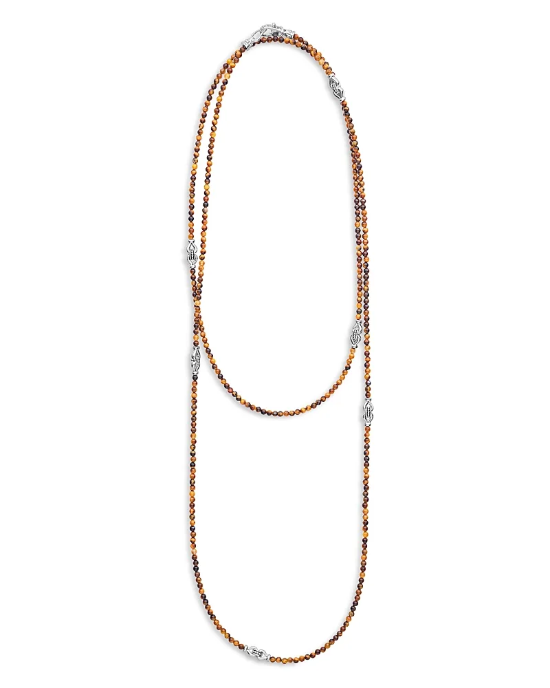 Sterling Silver Signature Caviar Tiger Eye Station Necklace, 34 by Lagos