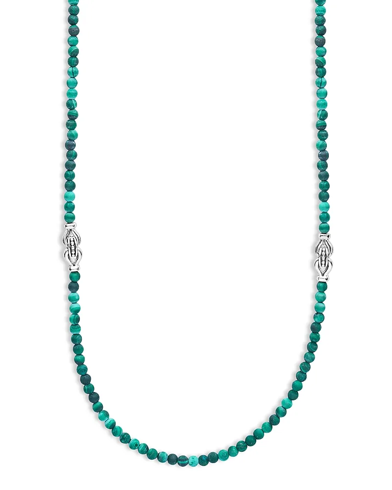 Sterling Silver Signature Caviar Malachite Station Necklace, 34 by Lagos