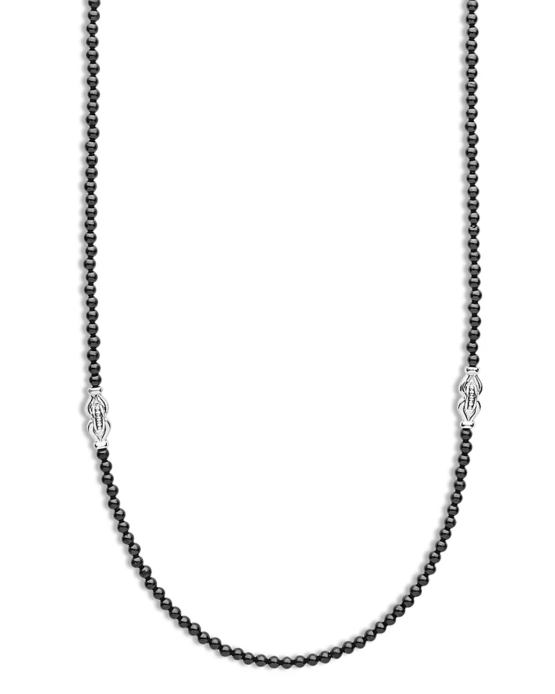 Sterling Silver Signature Caviar Black Agate Station Necklace, 34 by Lagos