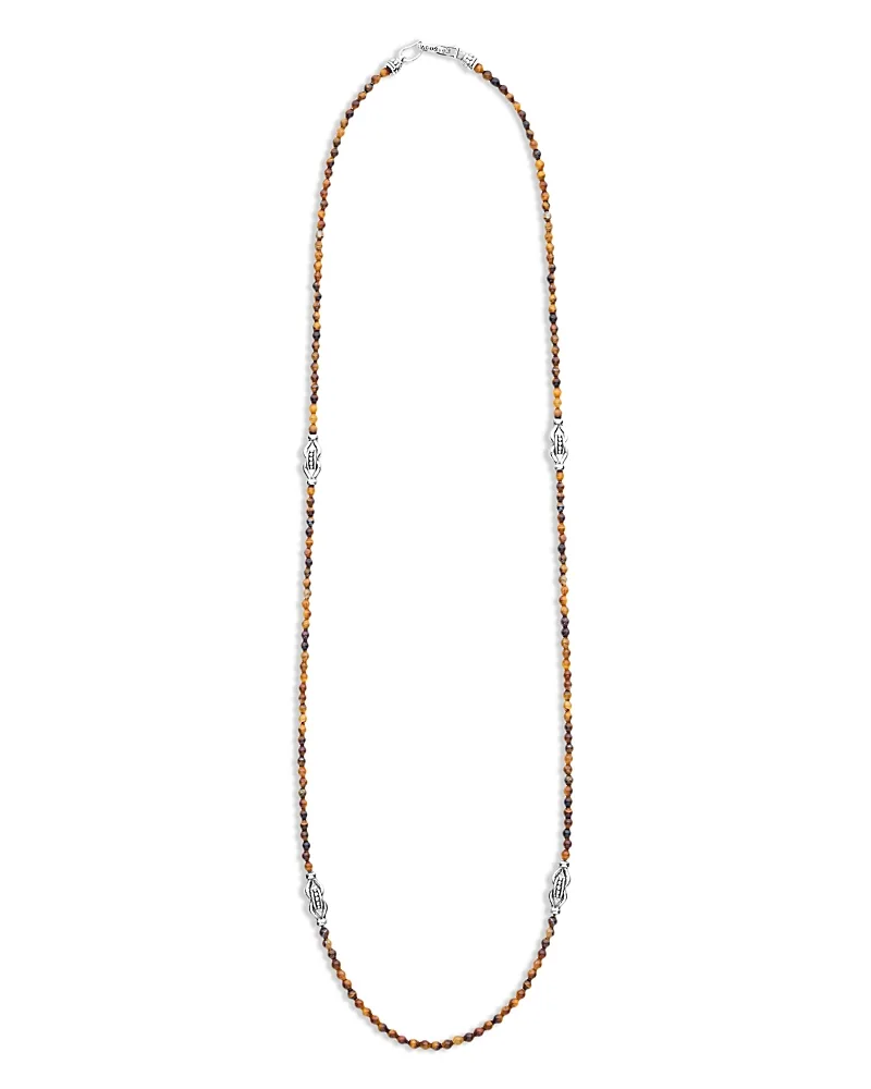 Sterling Silver Signature Caviar Tiger Eye Station Necklace, 18 by Lagos