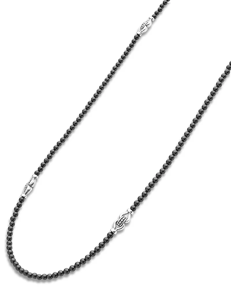 Sterling Silver Signature Caviar Black Agate Station Necklace, 18 by Lagos
