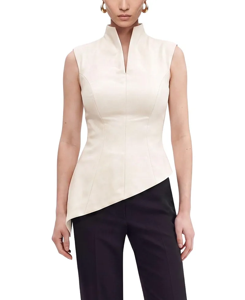 Padded-Shoulder Asymmetric Blouse by Nocturne