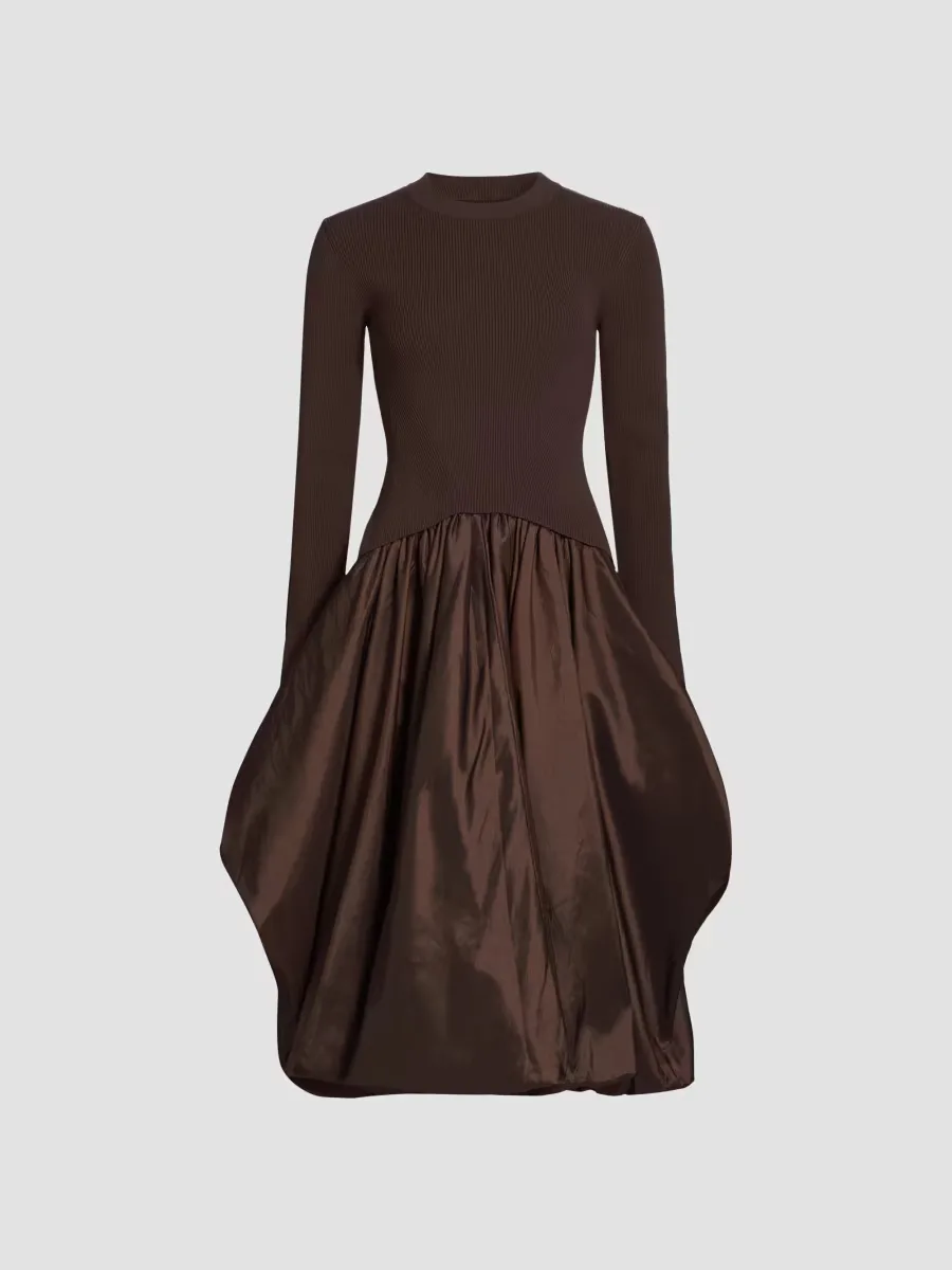 Kenlie Mixed-Media Bubble Skirt Midi-Dress by SIMKHAI