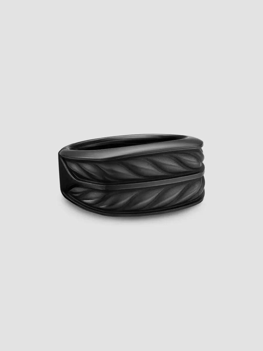 Chevron Three Sided Signet Ring in Titanium, 12.5MM