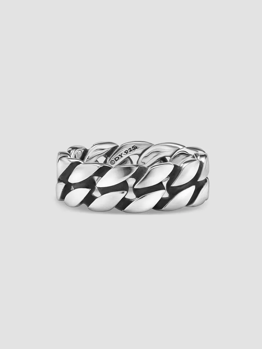 Curb Chain Band Ring in Sterling Silver, 8MM
