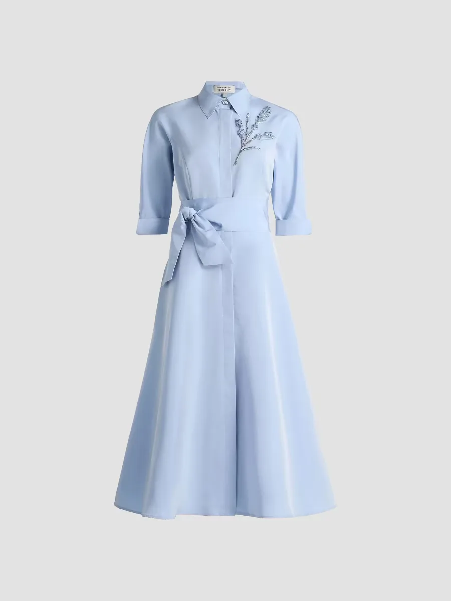 Teri Jon by Rickie Freeman Taffeta Beaded Midi-Shirtdress by Teri Jon