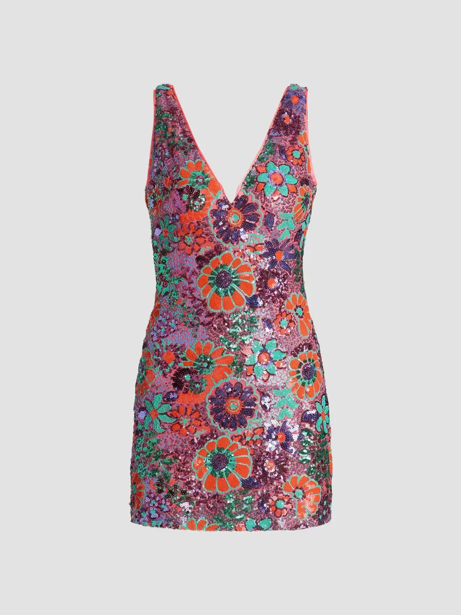 Dahlia Floral-Sequined Minidress