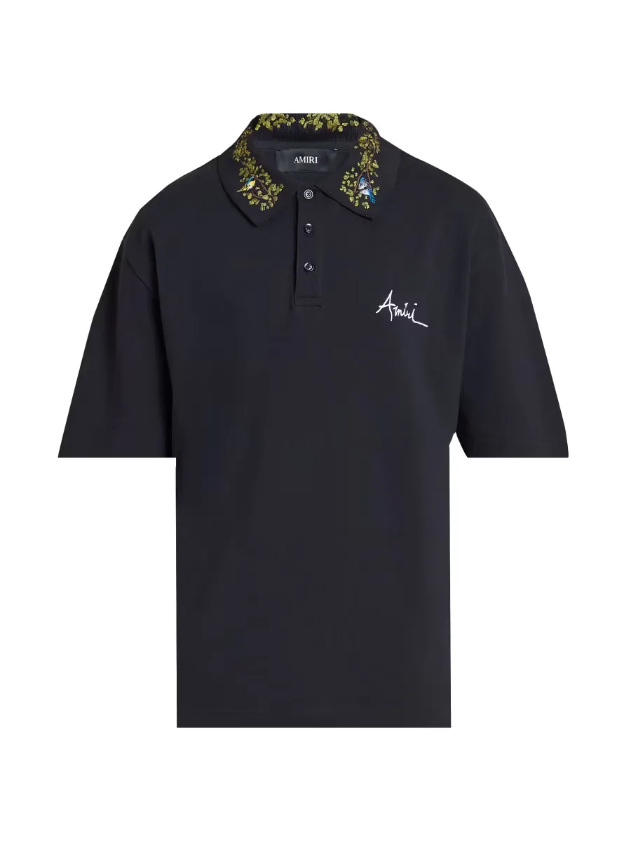 Embroidered Floral Collar Polo Shirt by AMIRI