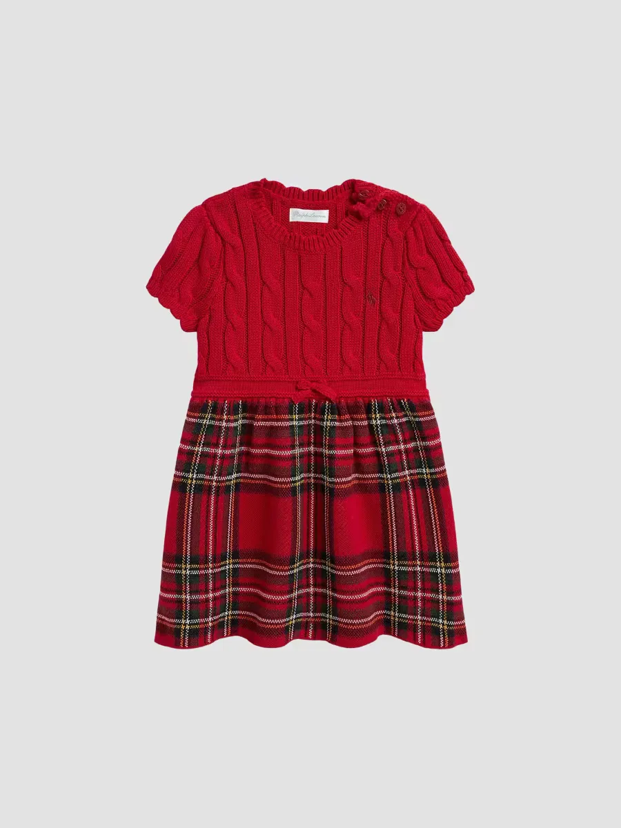 Plaid-Skirt Cable Cotton Sweaterdress by Polo Ralph Lauren