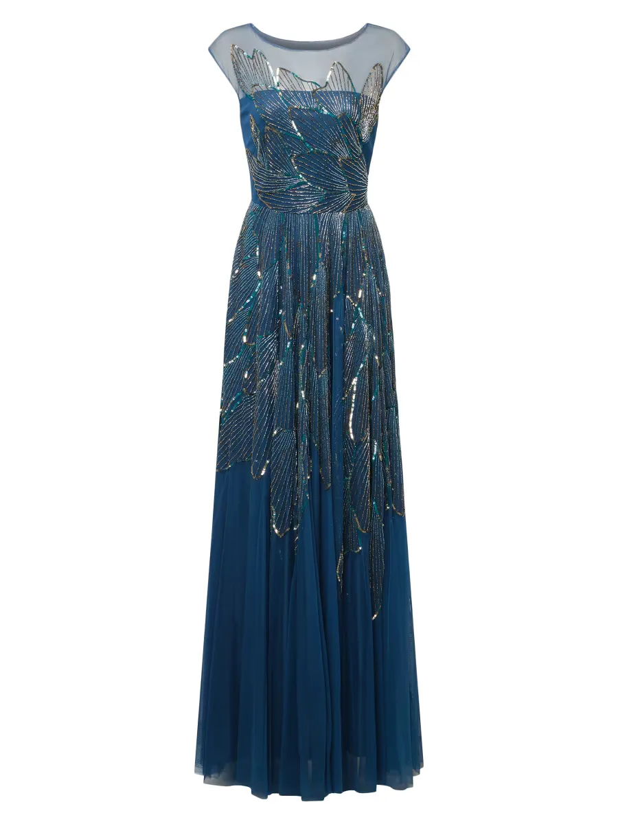 Ava Beaded Cap-Sleeve Gown by Theia