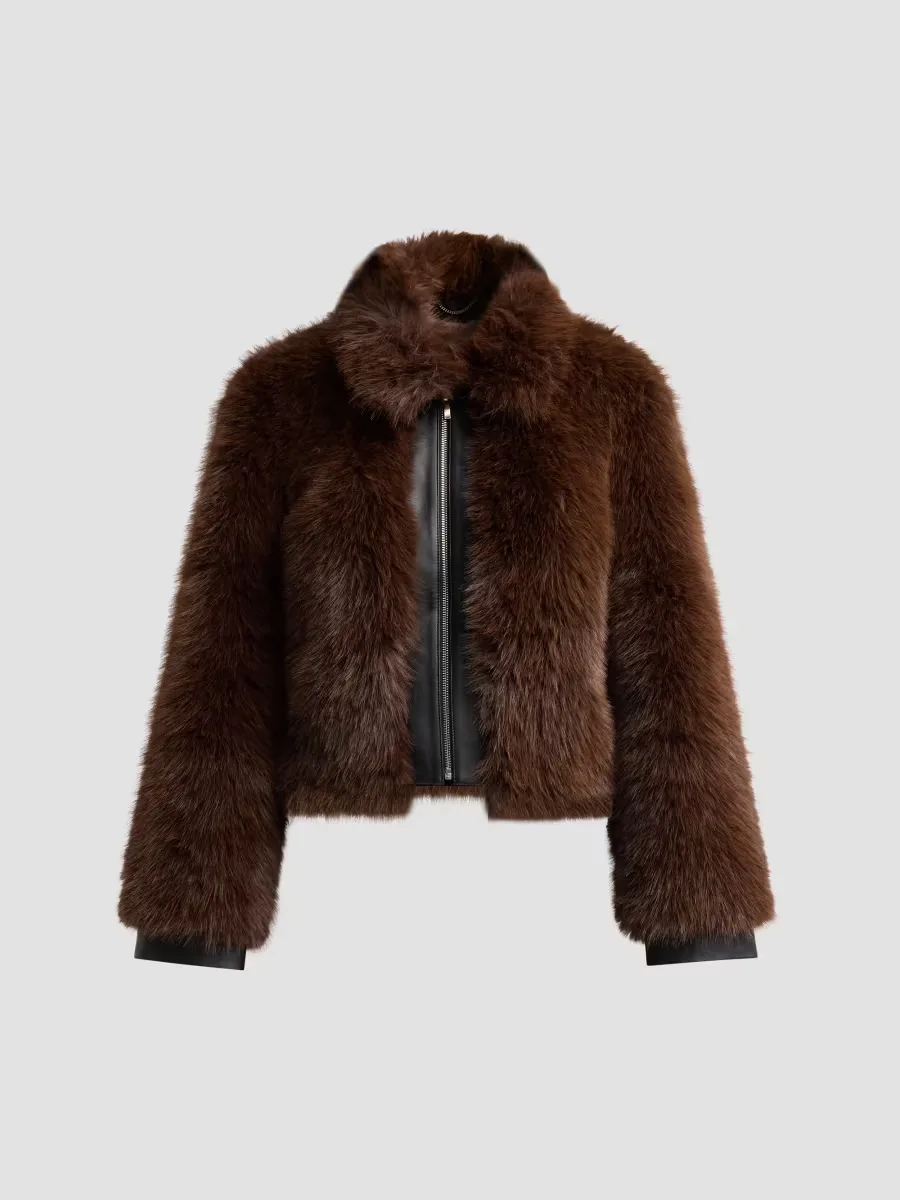 Yates Faux-Fur & Faux-Leather Cropped Jacket