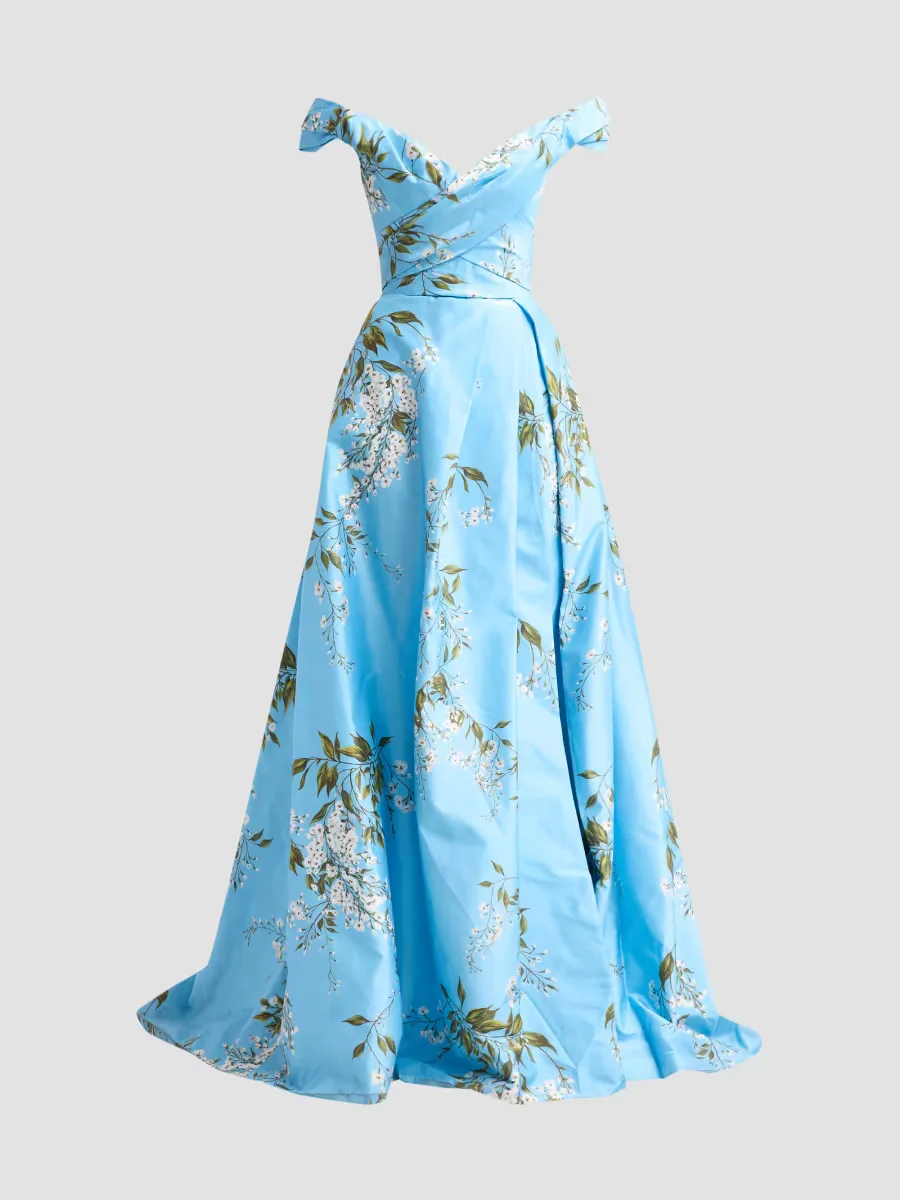 Floral Silk Taffeta Off-the-Shoulder Ballgown