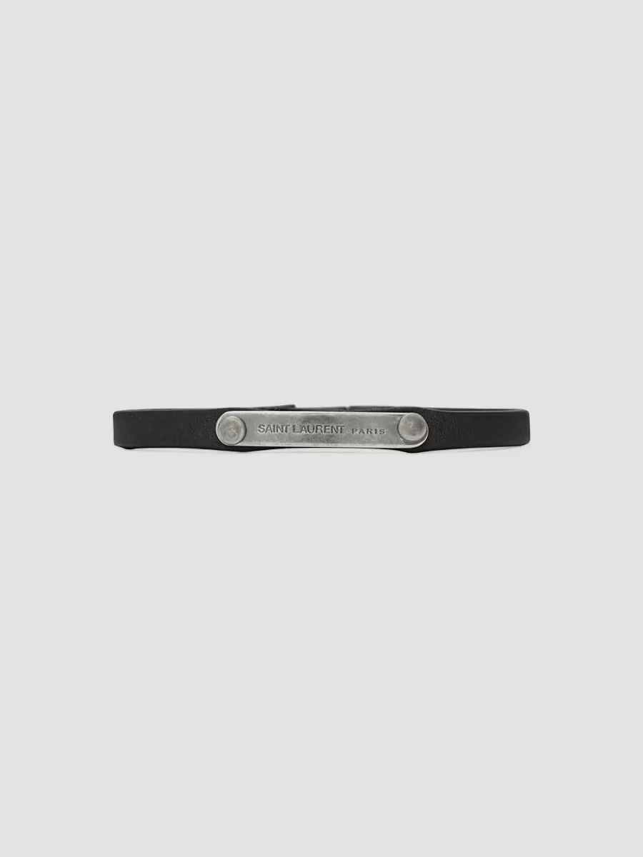 Plaque Bracelet in Leather by Saint Laurent