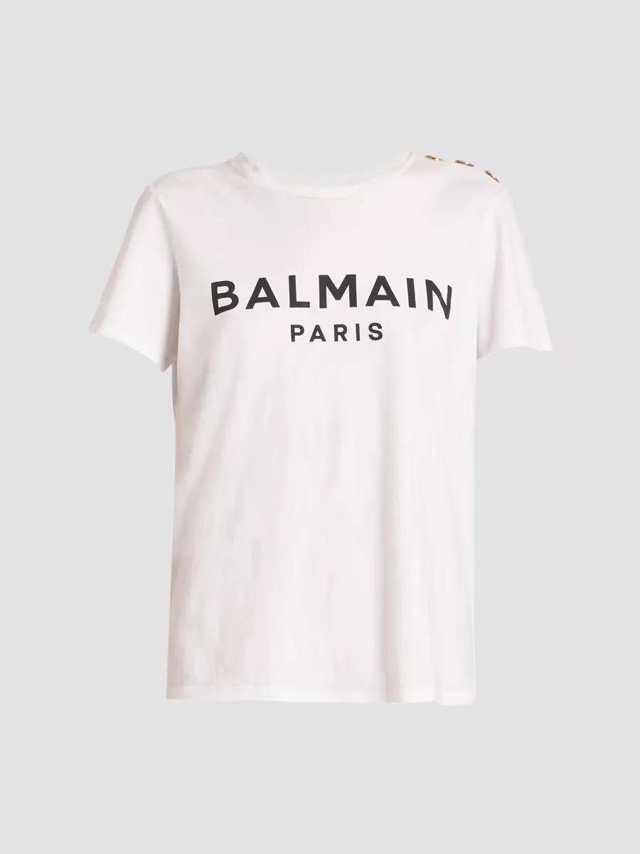 Button-Embellished Logo T-Shirt by Balmain