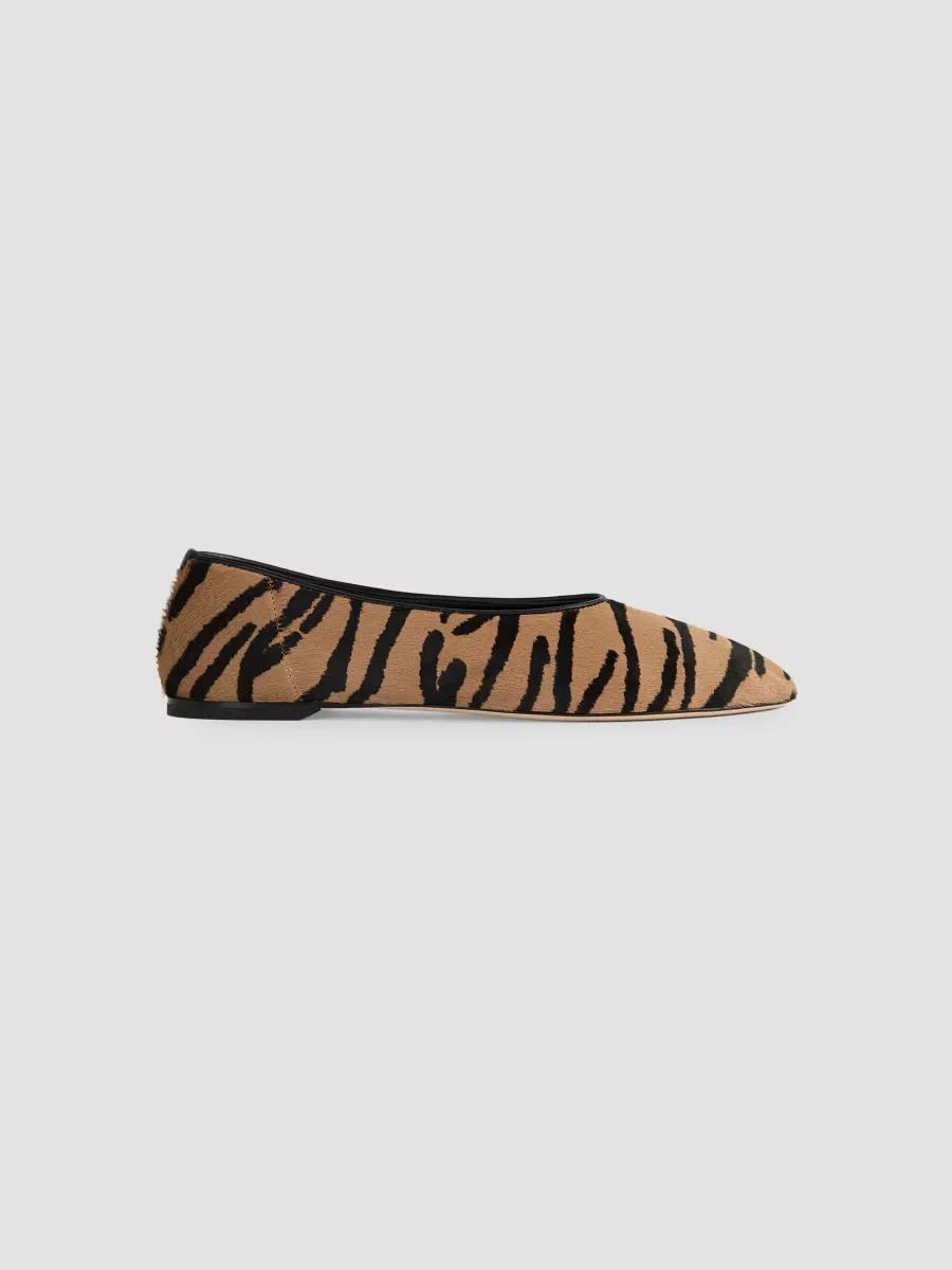 Tiger-Print Calf Hair Ballerina Flats by Totême